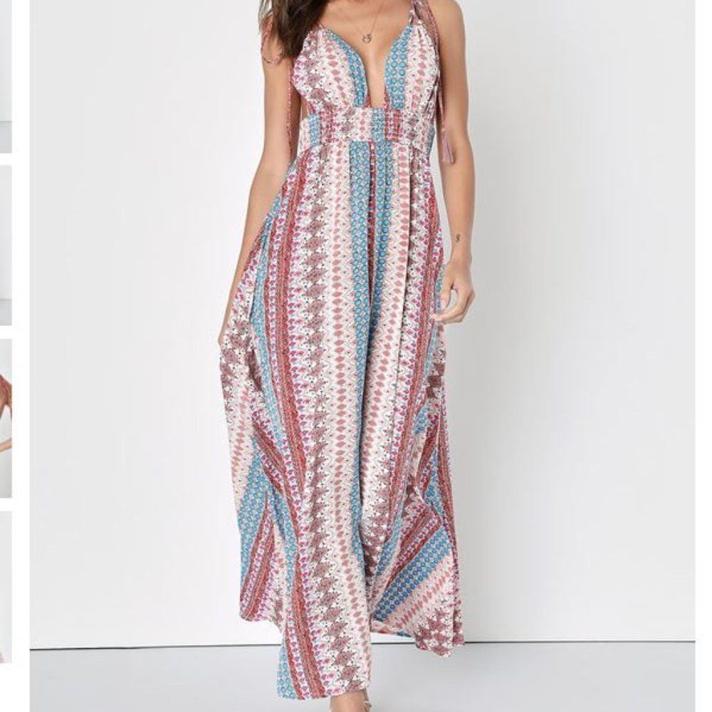 Lulu's Striped Boho Maxi Dress in Pink, Blue & Rust